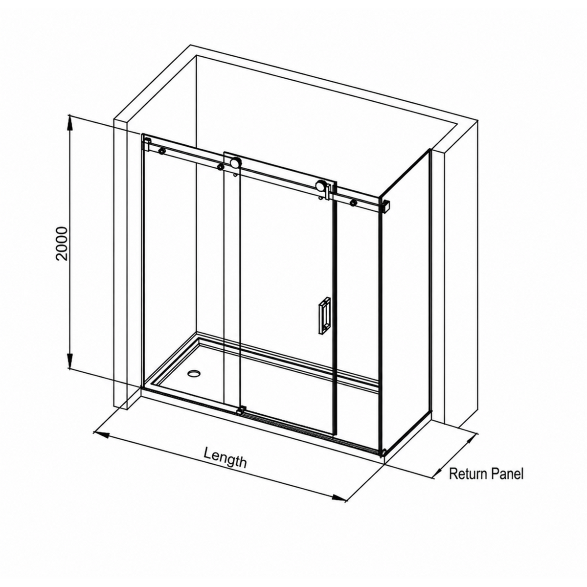 COVEY Wall To Wall Frameless Sliding Door Shower Screen Square Handle (>1400mm - 3 Panels)