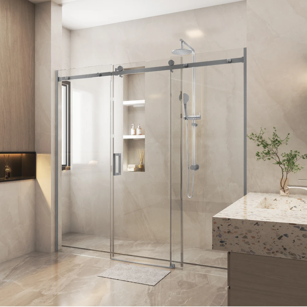 COVEY Wall To Wall Frameless Sliding Door Shower Screen Square Handle (>1400mm - 3 Panels)