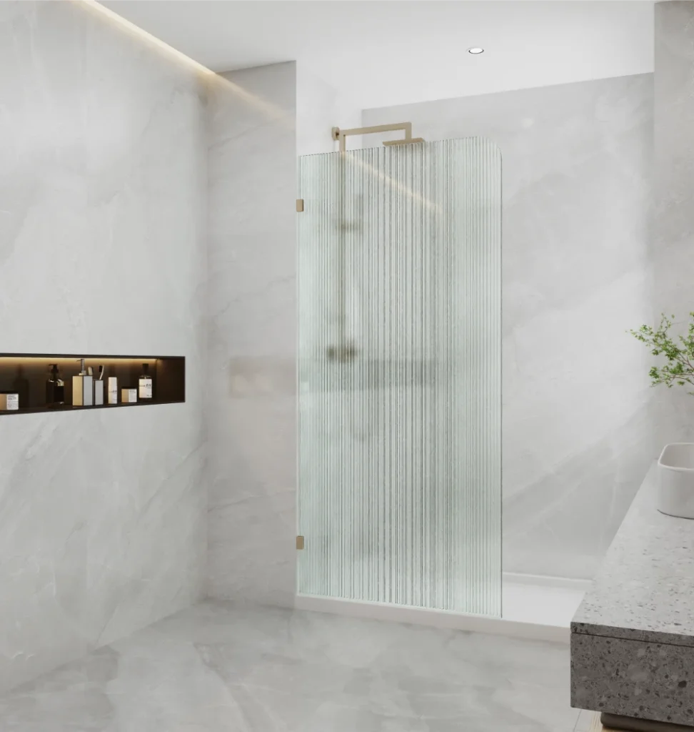 COVEY Frameless Walk-in Single Panel Curved Corner Fluted/ Narrowline Shower Screen