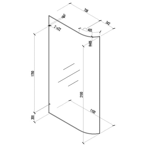 COVEY Frameless Walk-in Single Panel Bend Glass Shower Screen (Curved Body)
