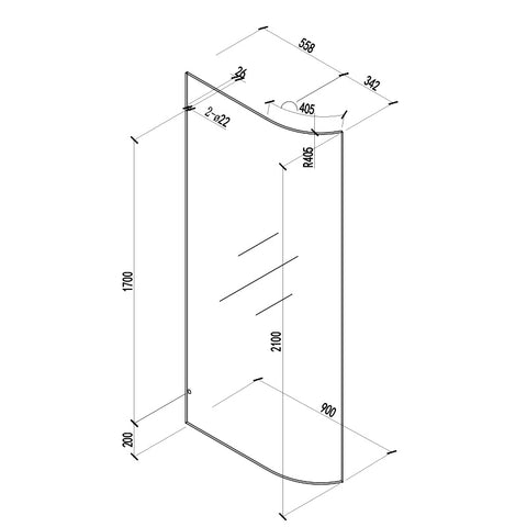 COVEY Frameless Walk-in Single Panel Bend Glass Shower Screen (Curved Body)