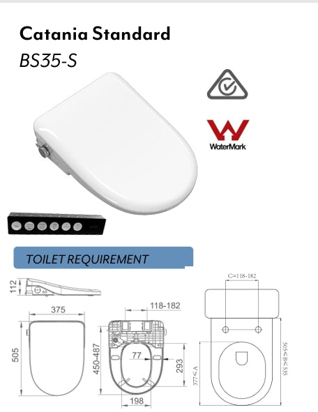 CATANIA Standard LUNA Rimless Back to Wall Smart Toilet Suite