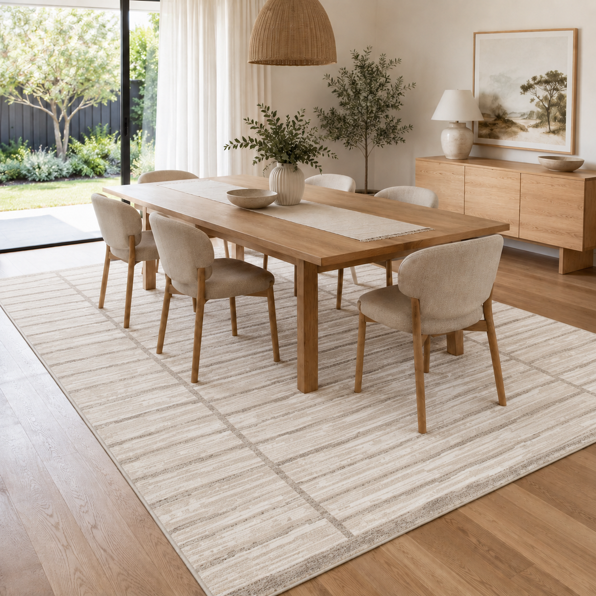 Clara Distressed Thick Lines Beige Grey Rug - C107