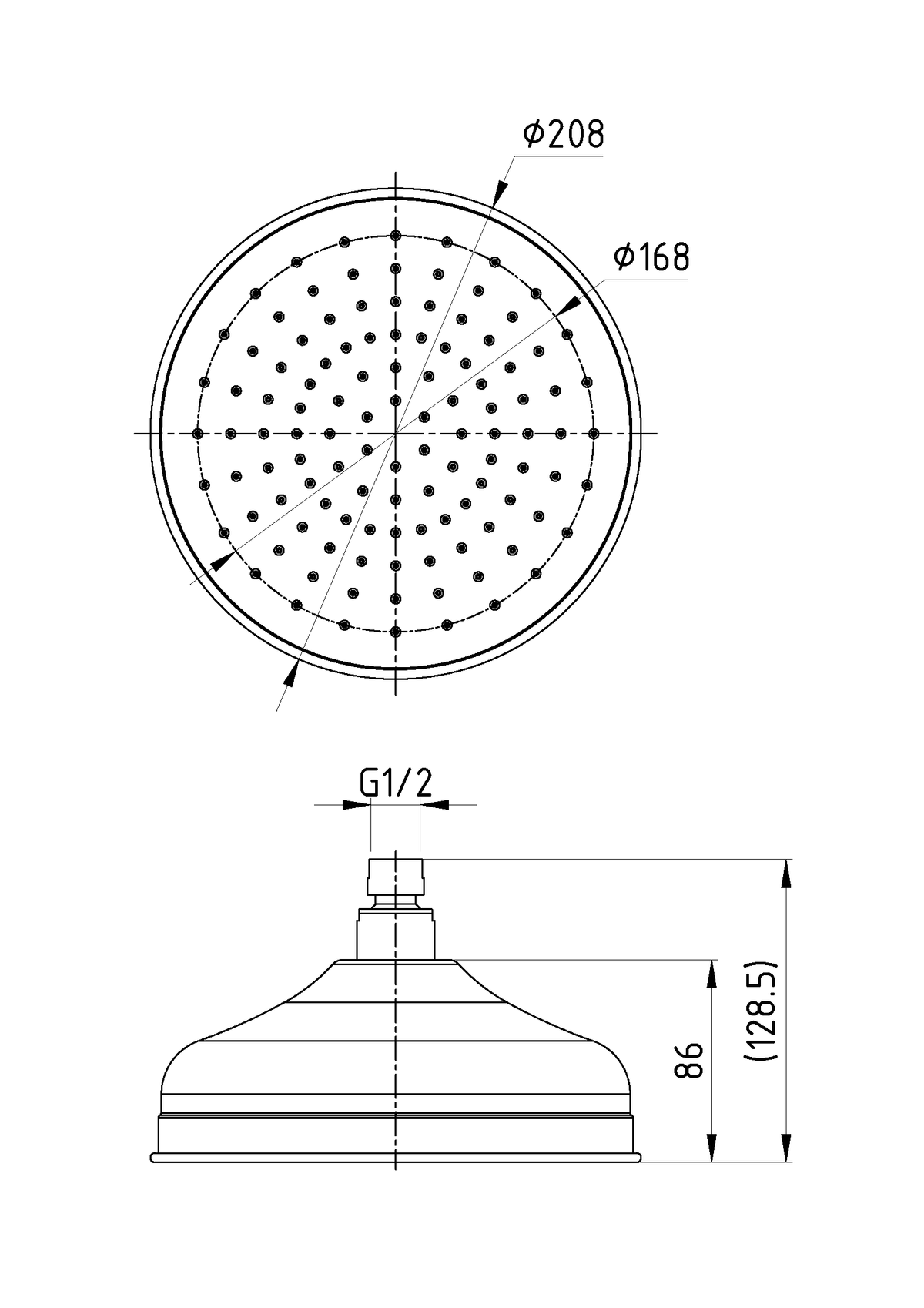 Clasico Shower Head Round 220mm Drawing