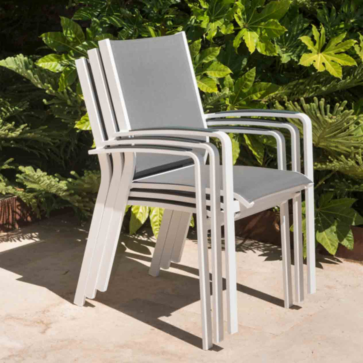 Cosmo Outdoor Aluminium Dining Chair with Cast Aluminium Arm in Charcoal/White