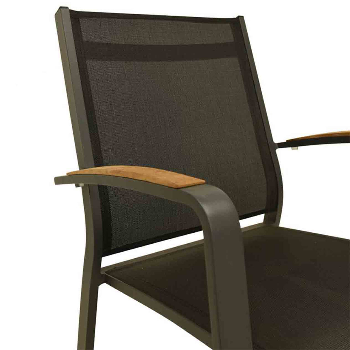 Cosmo Outdoor Aluminium Dining Chair with Teak Arm in Charcoal/White