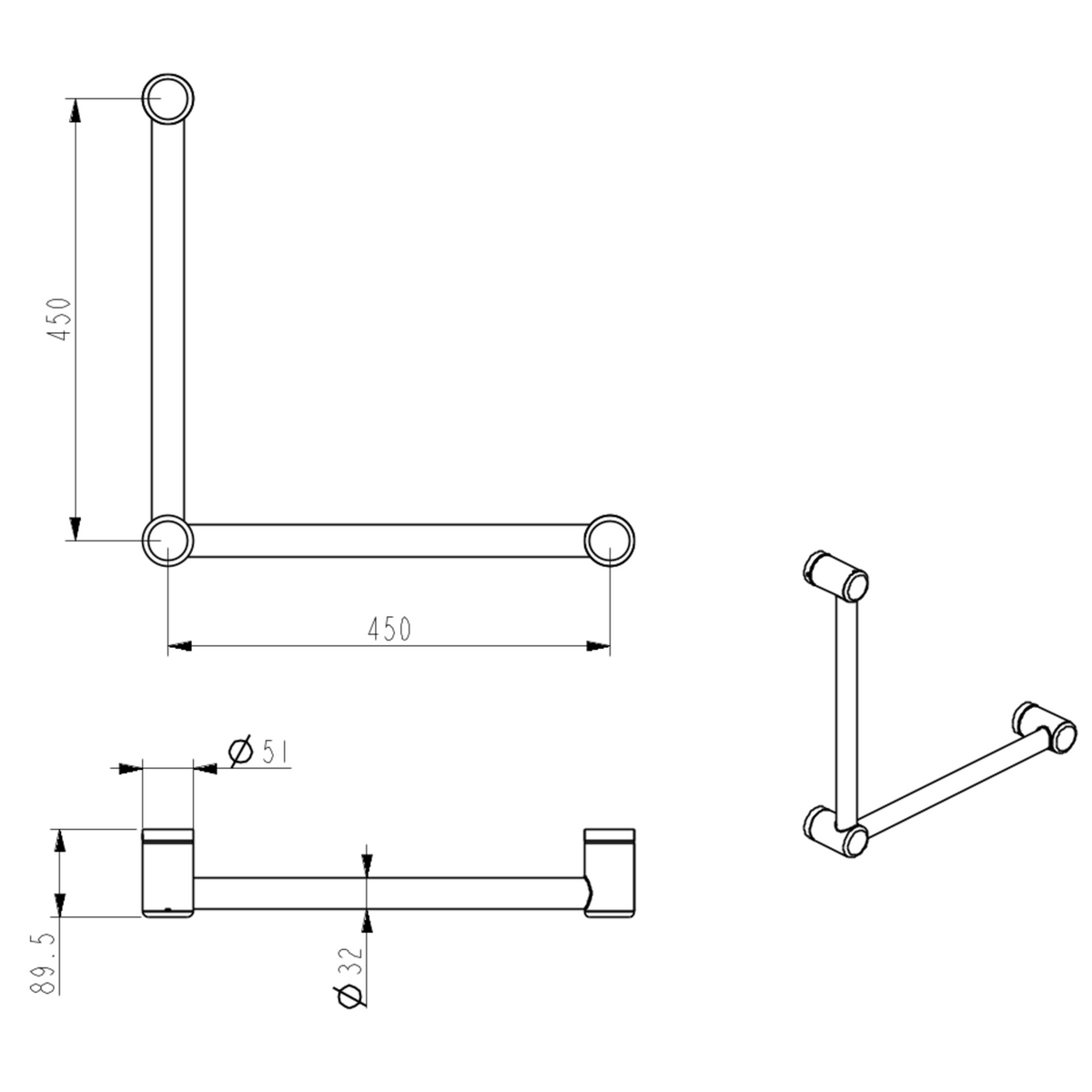 Mica Care - 90 Degree – 450x450mm - Grab Rail