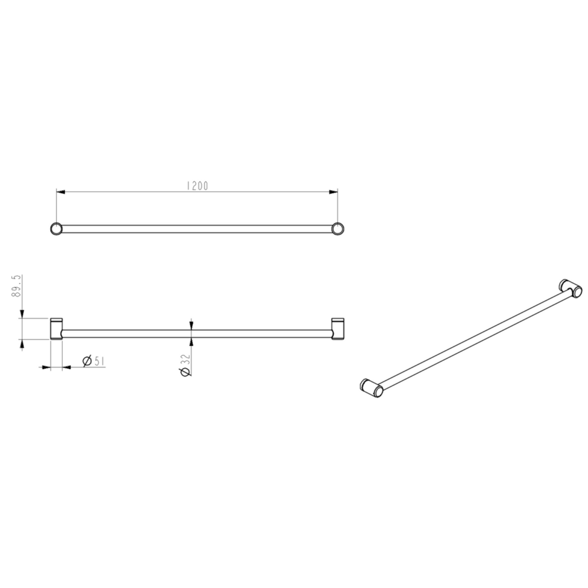 Mica Care Straight - Horizontal - 1200mm- Grab Rail