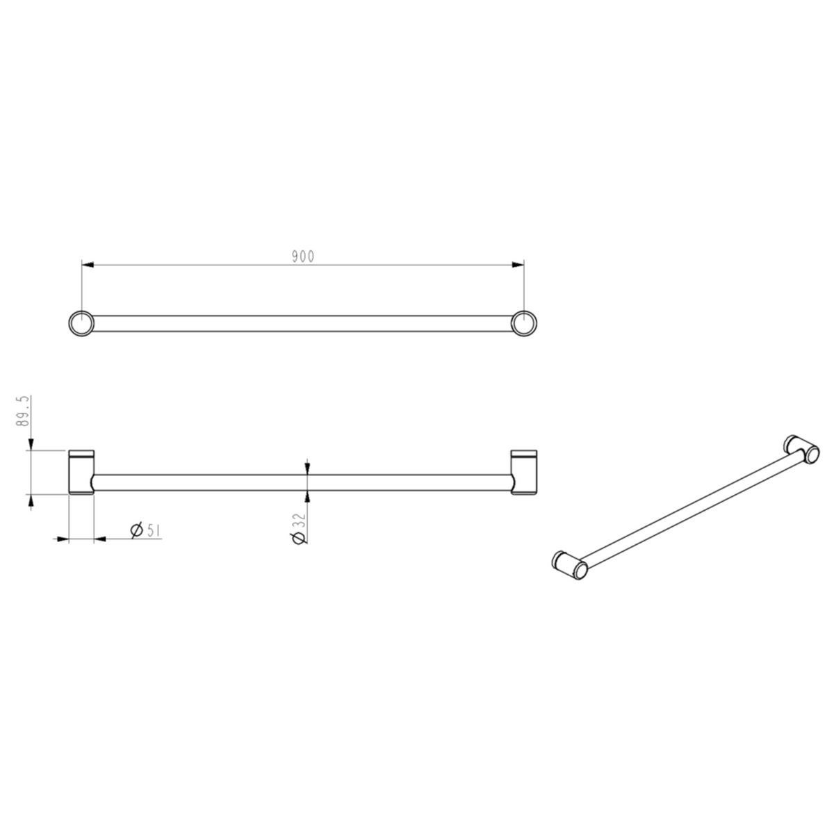 Mica Care Straight - Horizontal - 900mm- Grab Rail