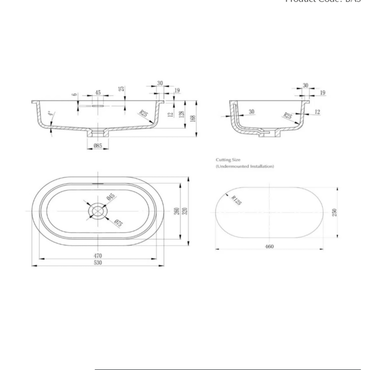 Doros - Undermount - 530 x 320 x 168mm