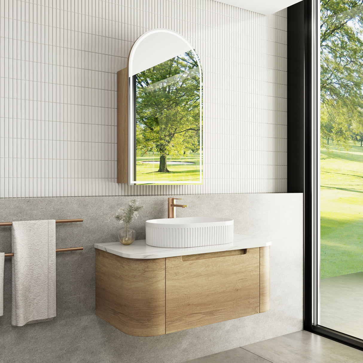 CARITA Wall Hung Curved Vanity Oak (All Sizes)