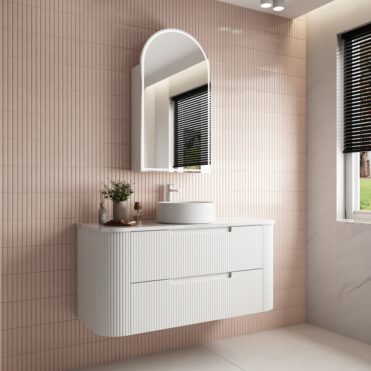 CURVA Wall Hung Fluted Curved Vanity Matte White (All Sizes)