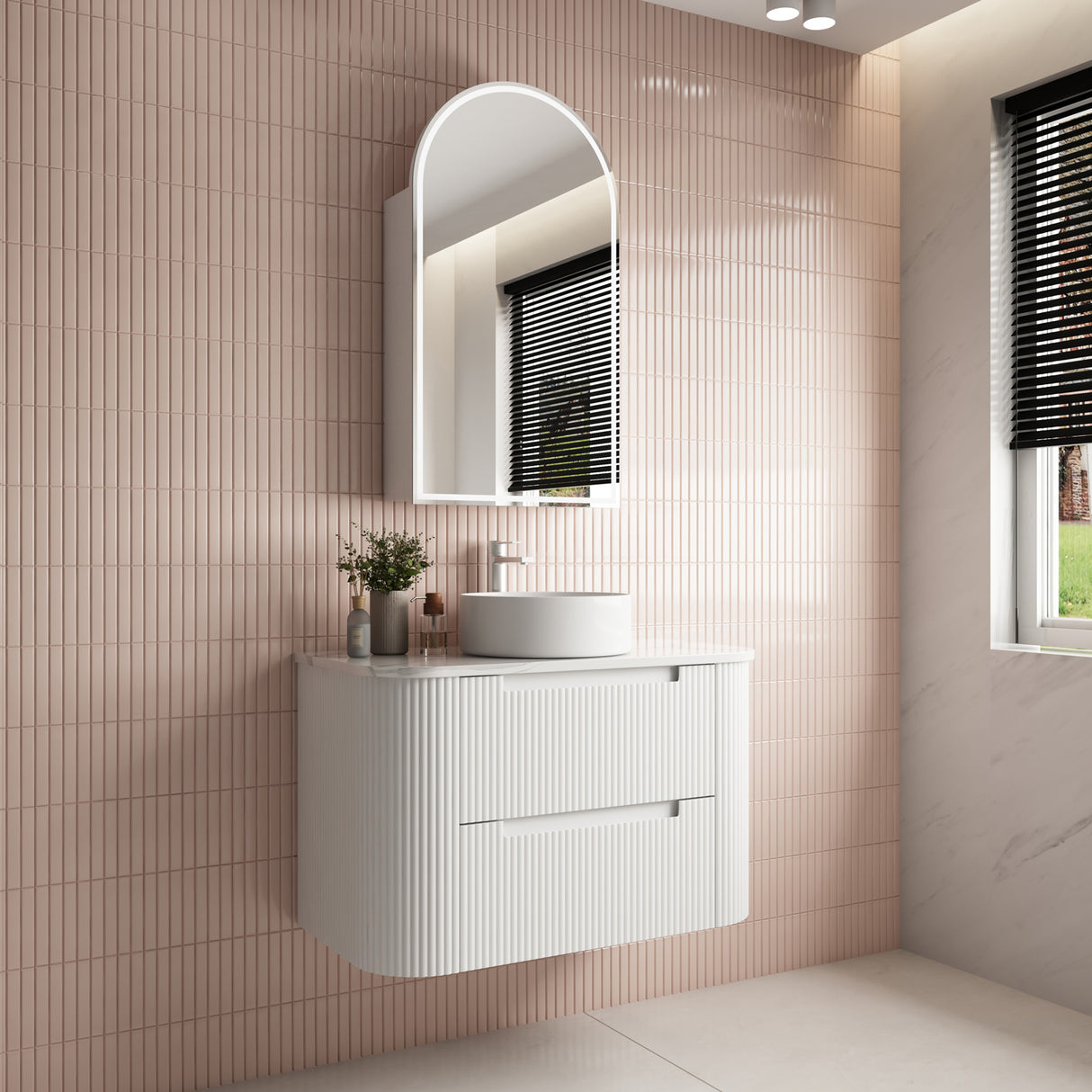 CURVA Wall Hung Fluted Curved Vanity Matte White (All Sizes)