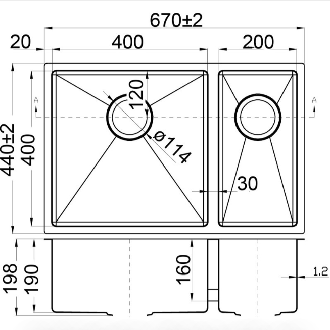 Eden Above / Undermount R10 670 x 440 x 200mm (Chrome)