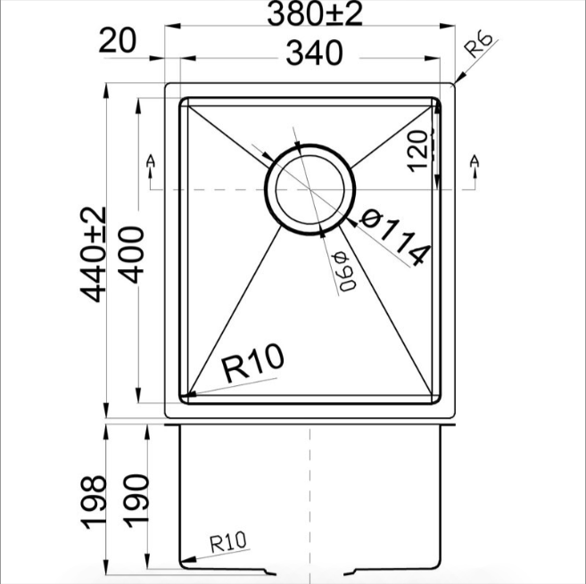 Eden Above / Undermount R10 380 x 440 x 200mm (Chrome)