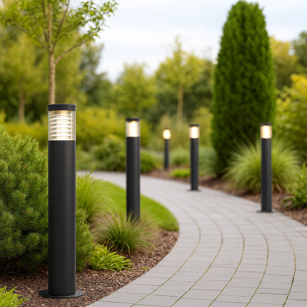 ELANORA: E27 Surface Mounted Black Bollard Lights IP44