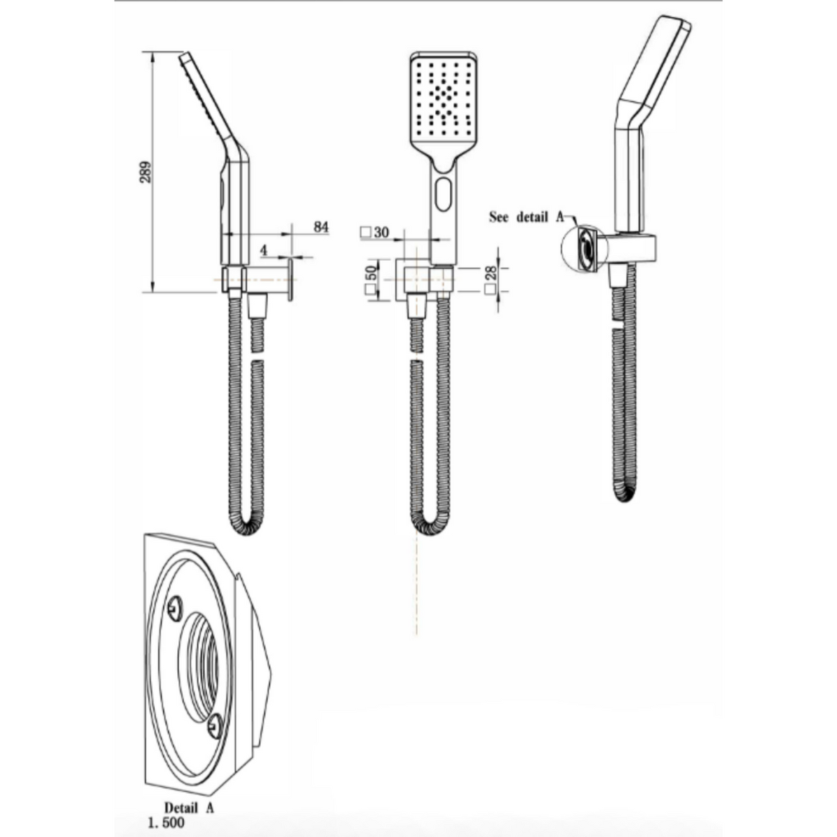 Eden Handshower On Wall Outlet Bracket Drawing