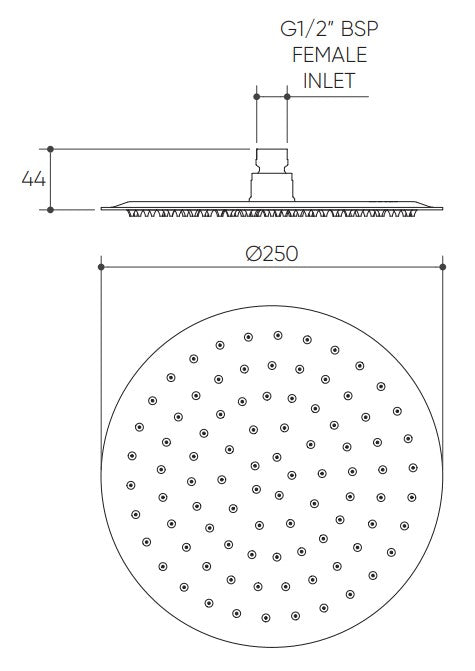 Elanna Rain Shower Head 250 Round drawing