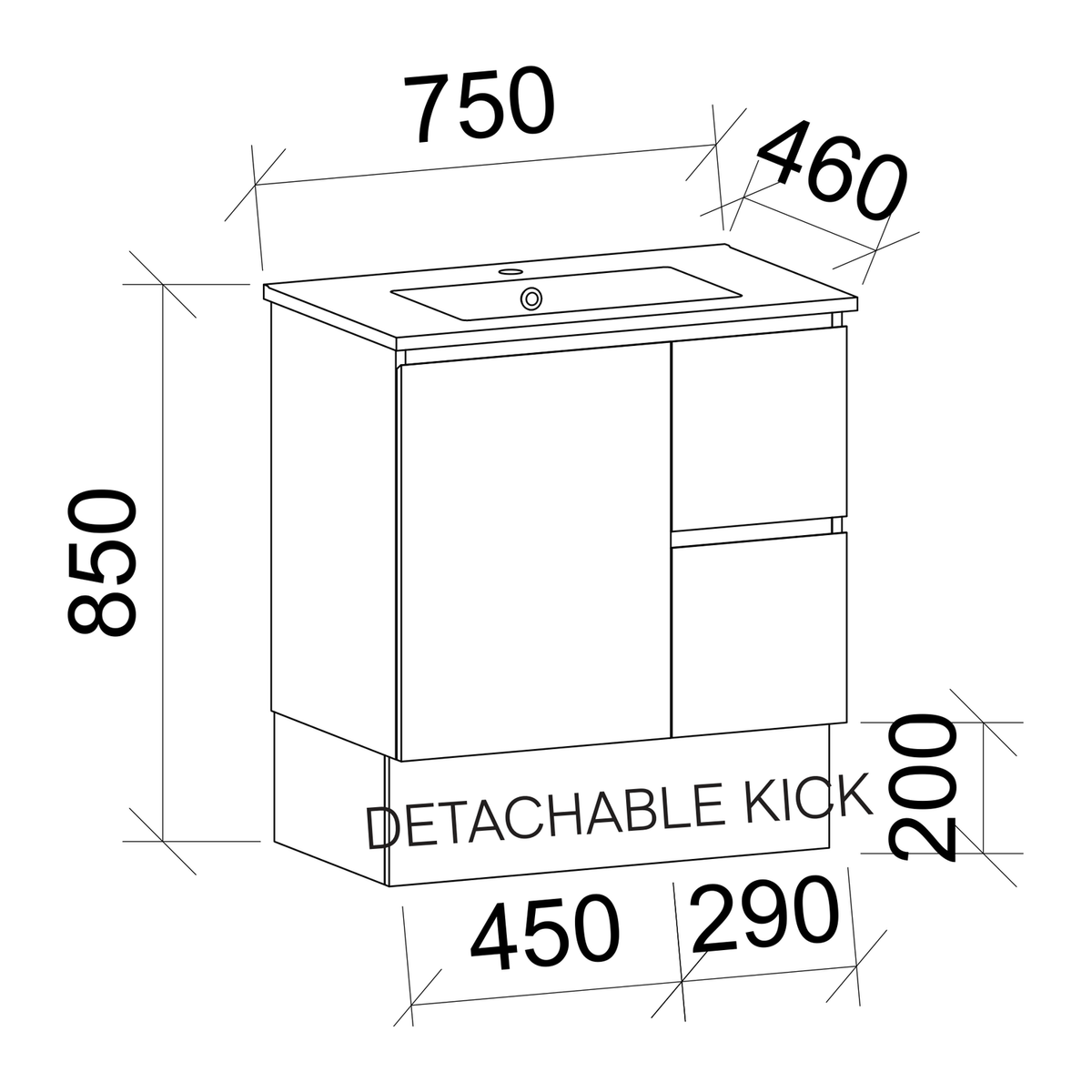 Elemental Vanity Drawing 750mm