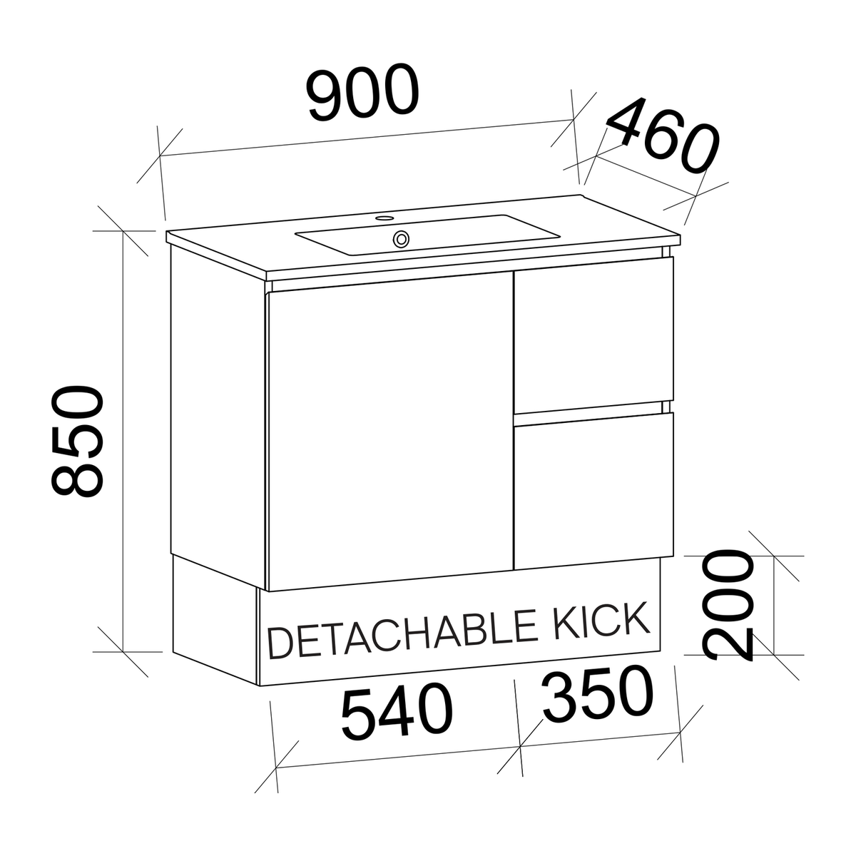 Elemental Vanity Drawing 900mm