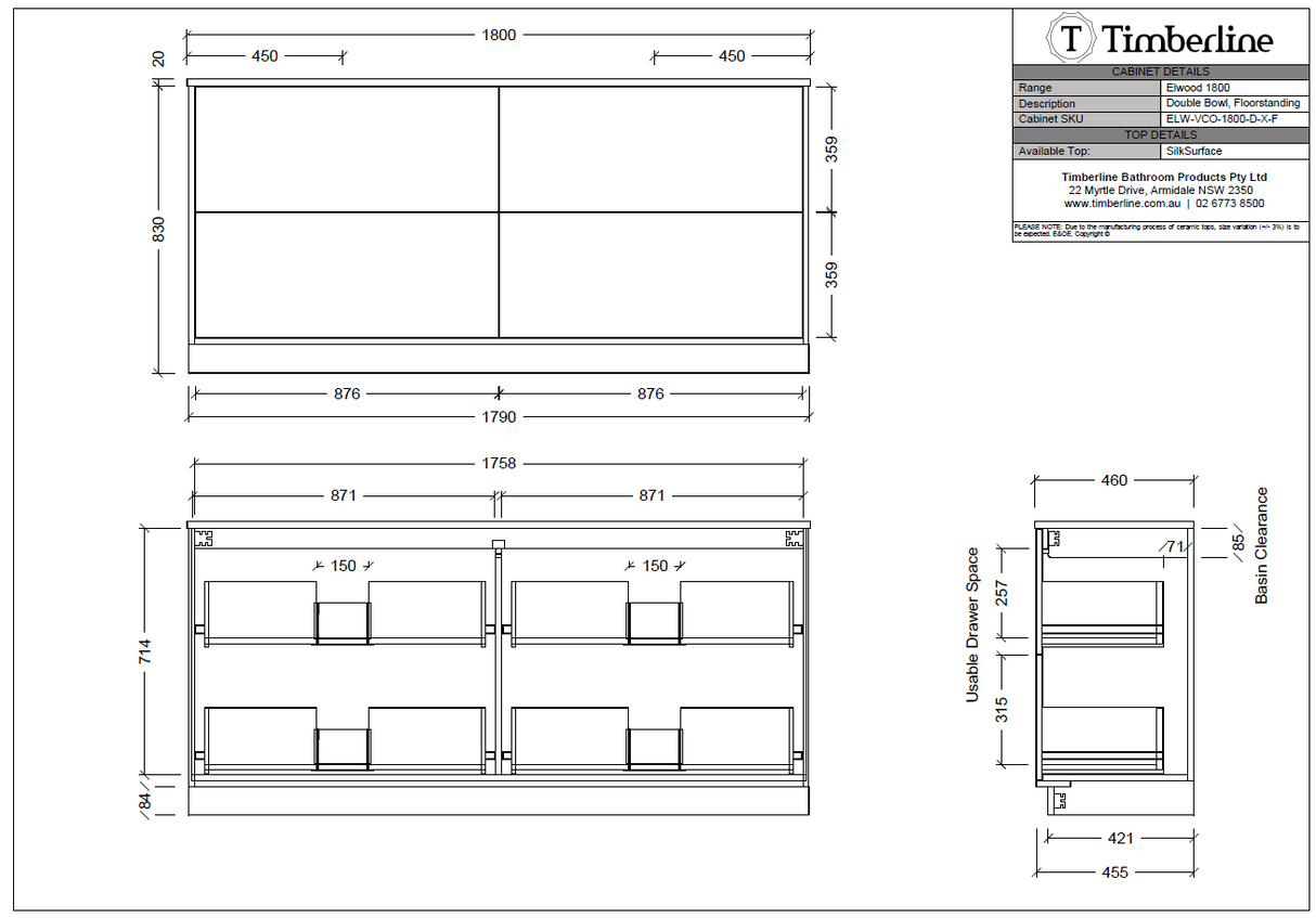 Timberline ELWOOD Floor Standing Vanity (All Sizes)