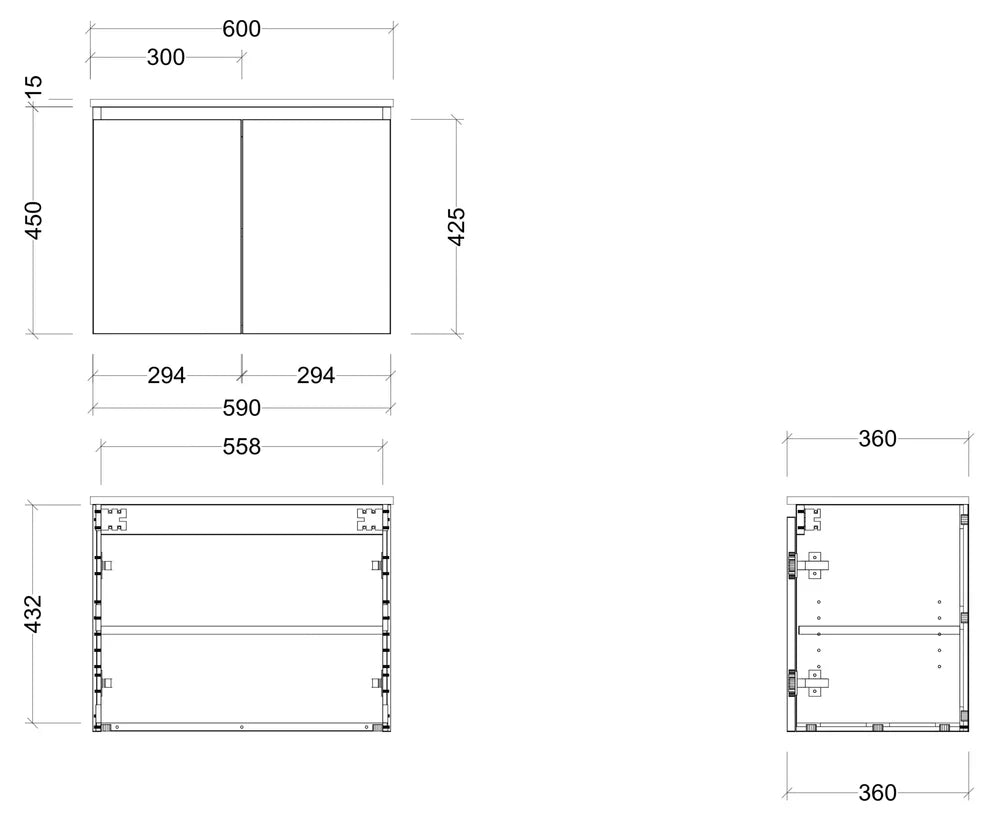 Timberline FLORIDA ENSUITE Single Bowl Wall Hung Vanity (All Sizes)