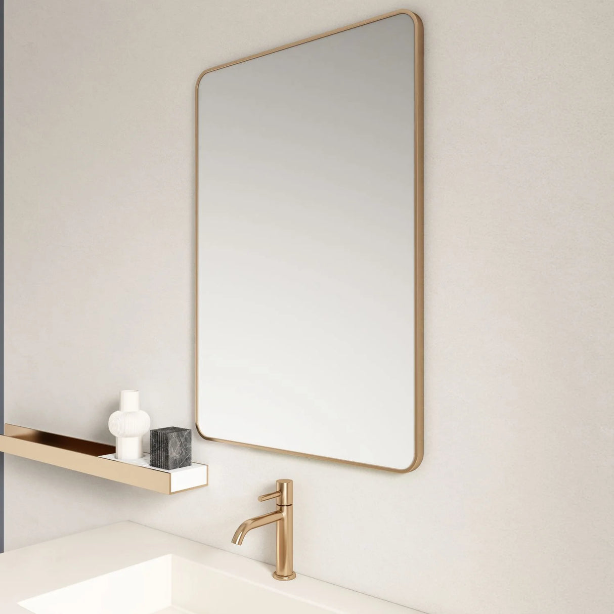 Aluminum Framed Rectangular Mirror 900x750mm - Brushed Gold