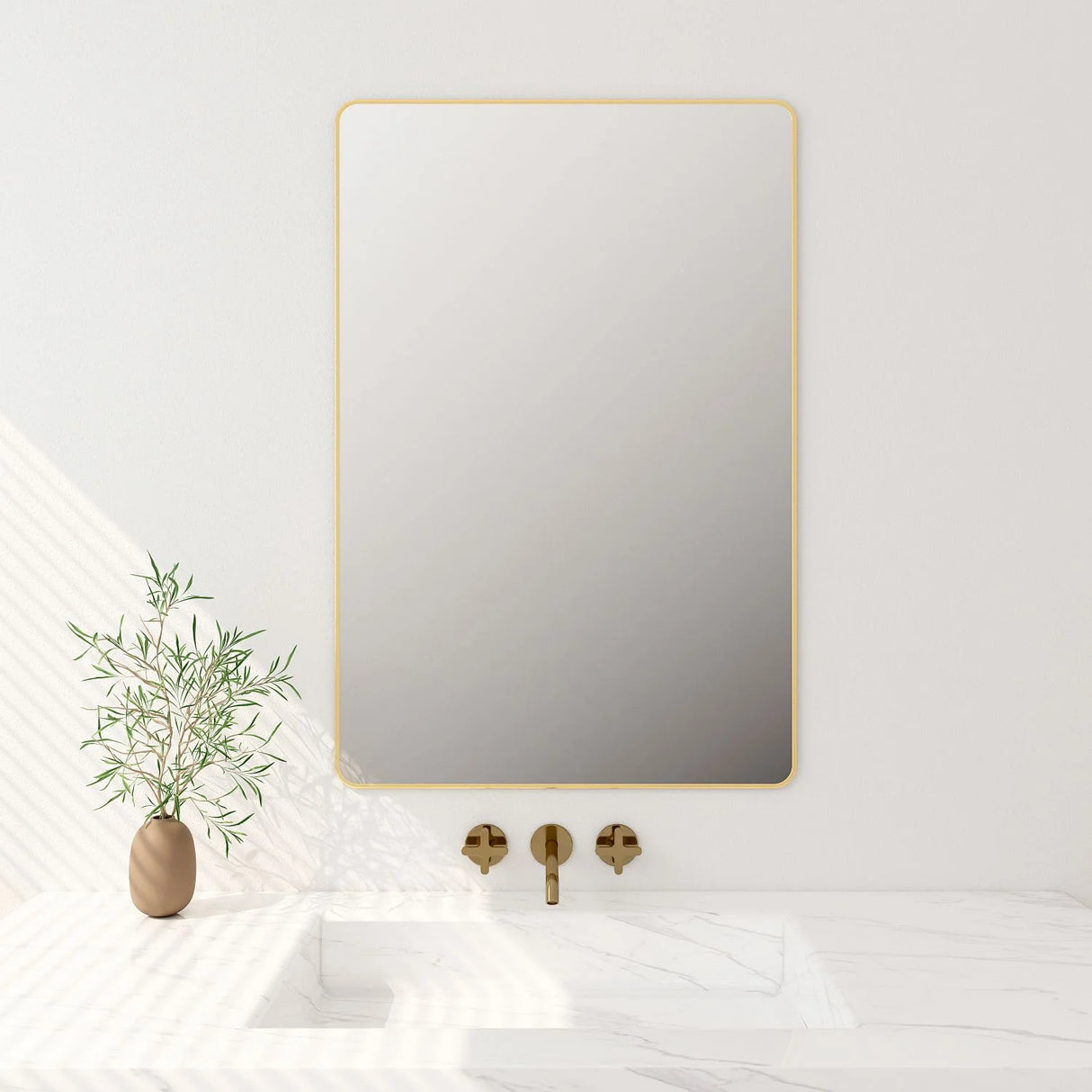 Aluminum Framed Rectangular Mirror 900x750mm - Brushed Gold