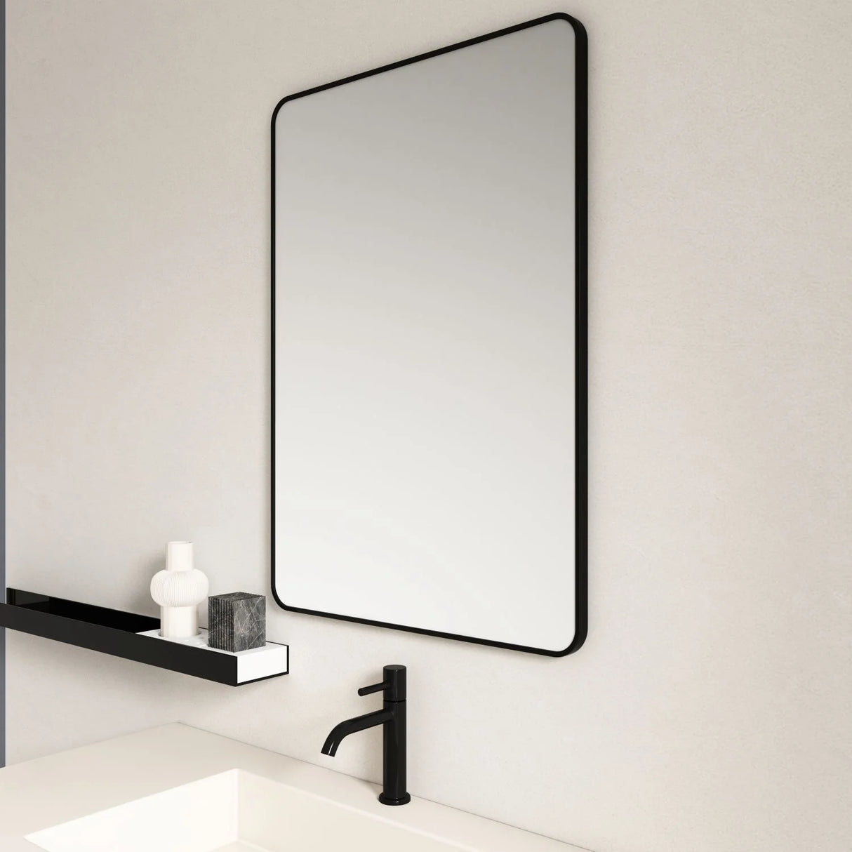 Aluminum Framed Rectangular Mirror 900x750mm - Matte Black