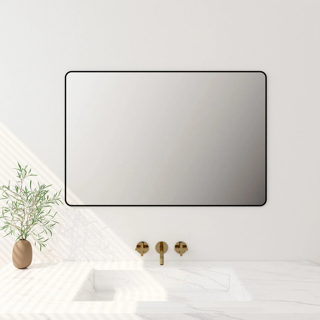 Aluminum Framed Rectangular Mirror 900x750mm - Matte Black