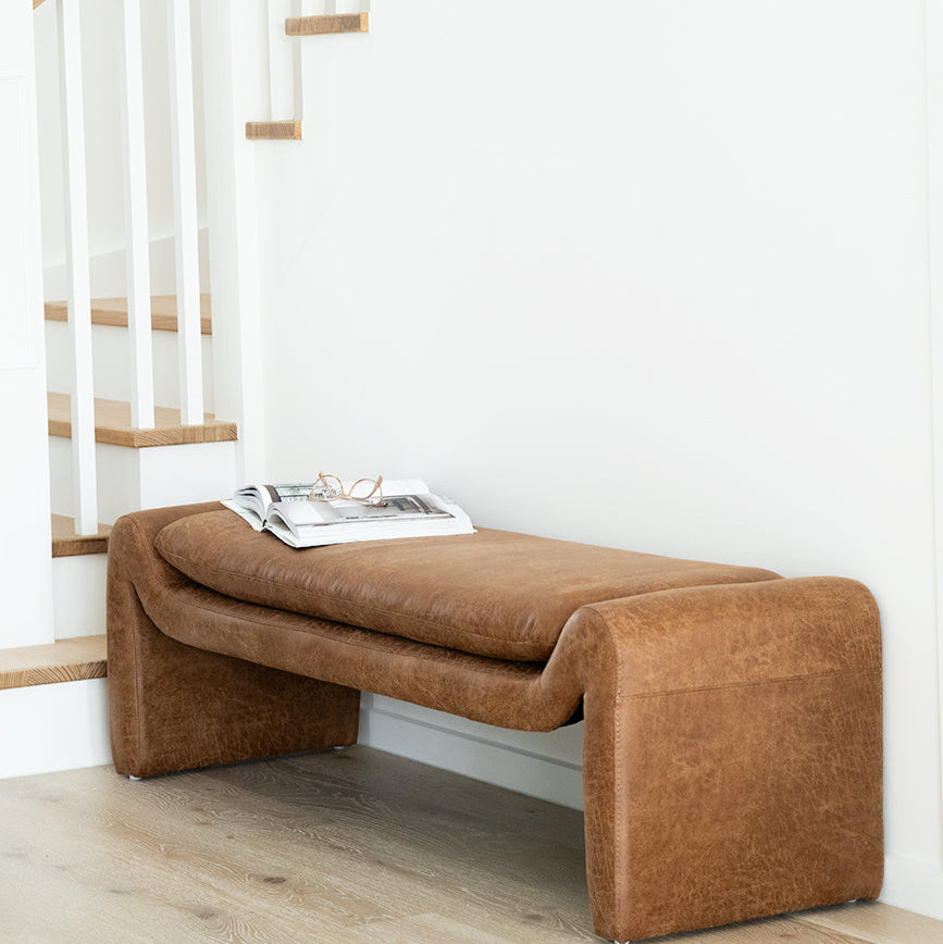 Freja Timber frame Bench – Cognac Leather