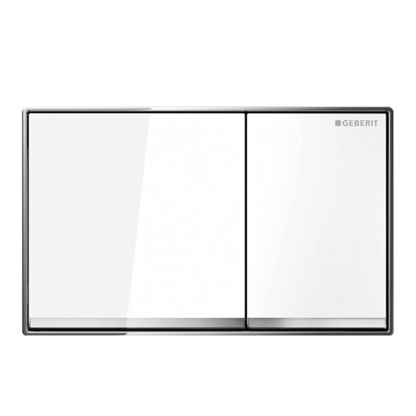 Geberit Sigma60 Dual Flush Plate – White Glass Finish, Chrome Trim