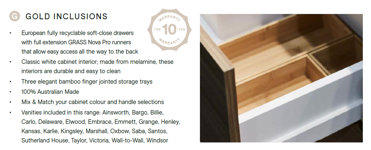 Timberline ELWOOD Wall Hung Vanity (All Sizes)