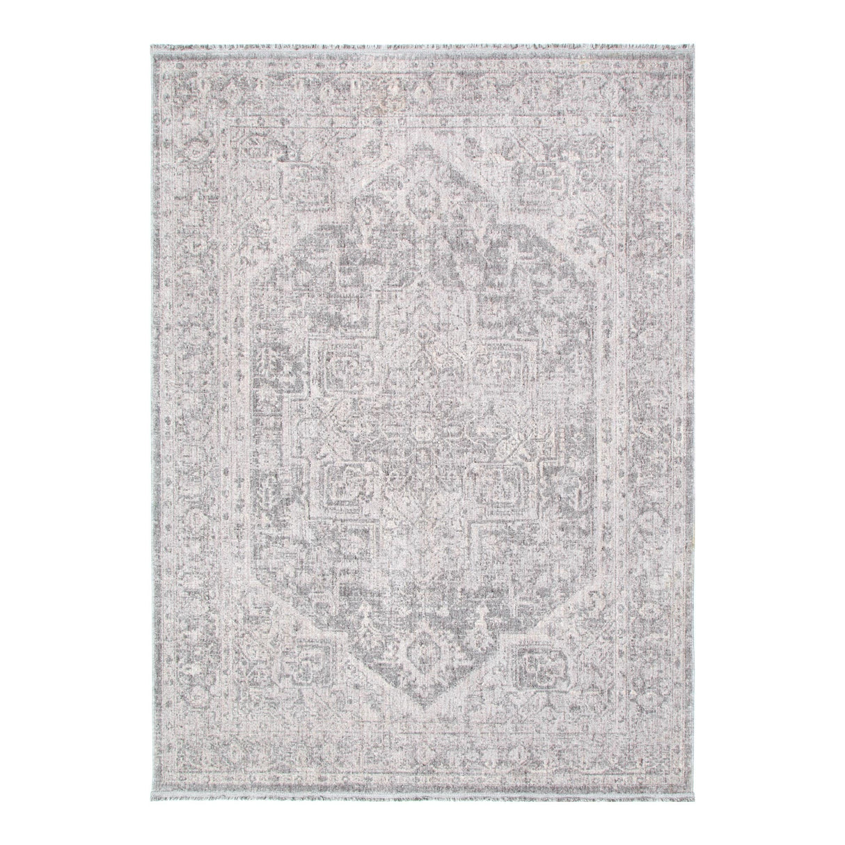 Heritage Distressed Medallion Grey Rug - H103: (Different Tassel)