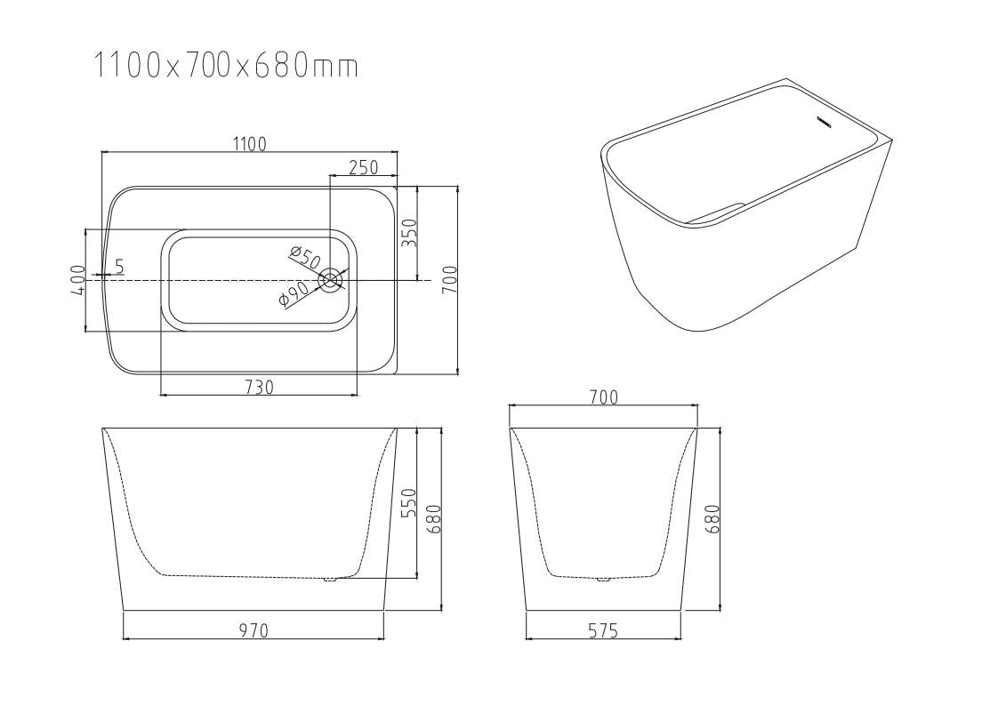 HARVARD Rectangular Corner Bathtub with Overflow (Gloss White) (1000/1100/1300mm)