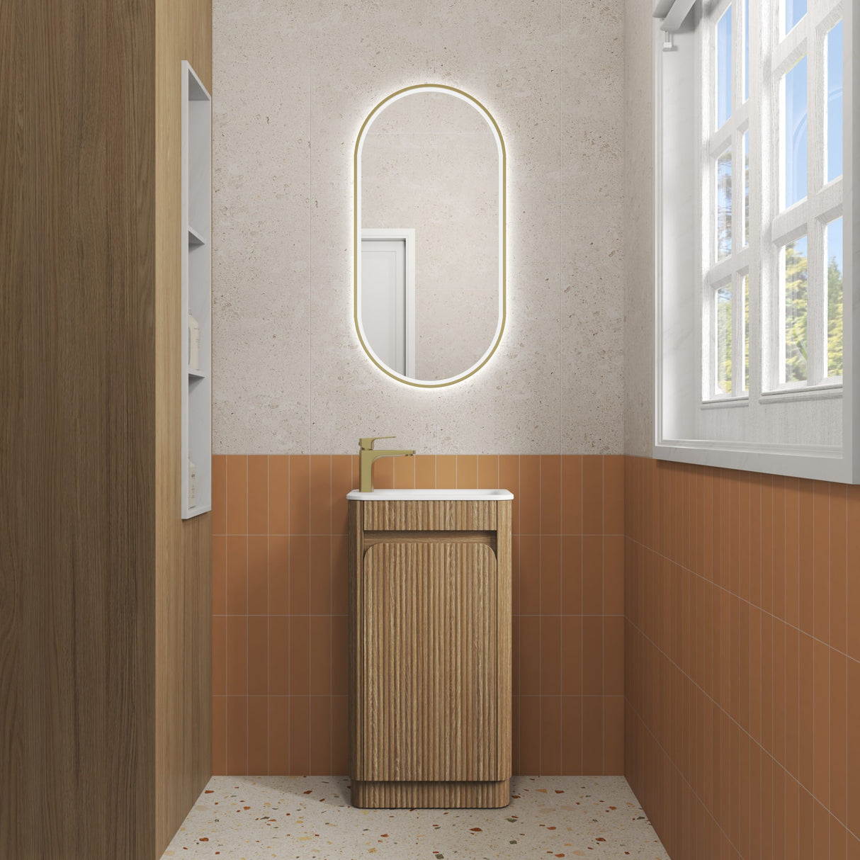 HARTELLE Mini Fluted Floor Standing Cabinet (Harvest Oak)