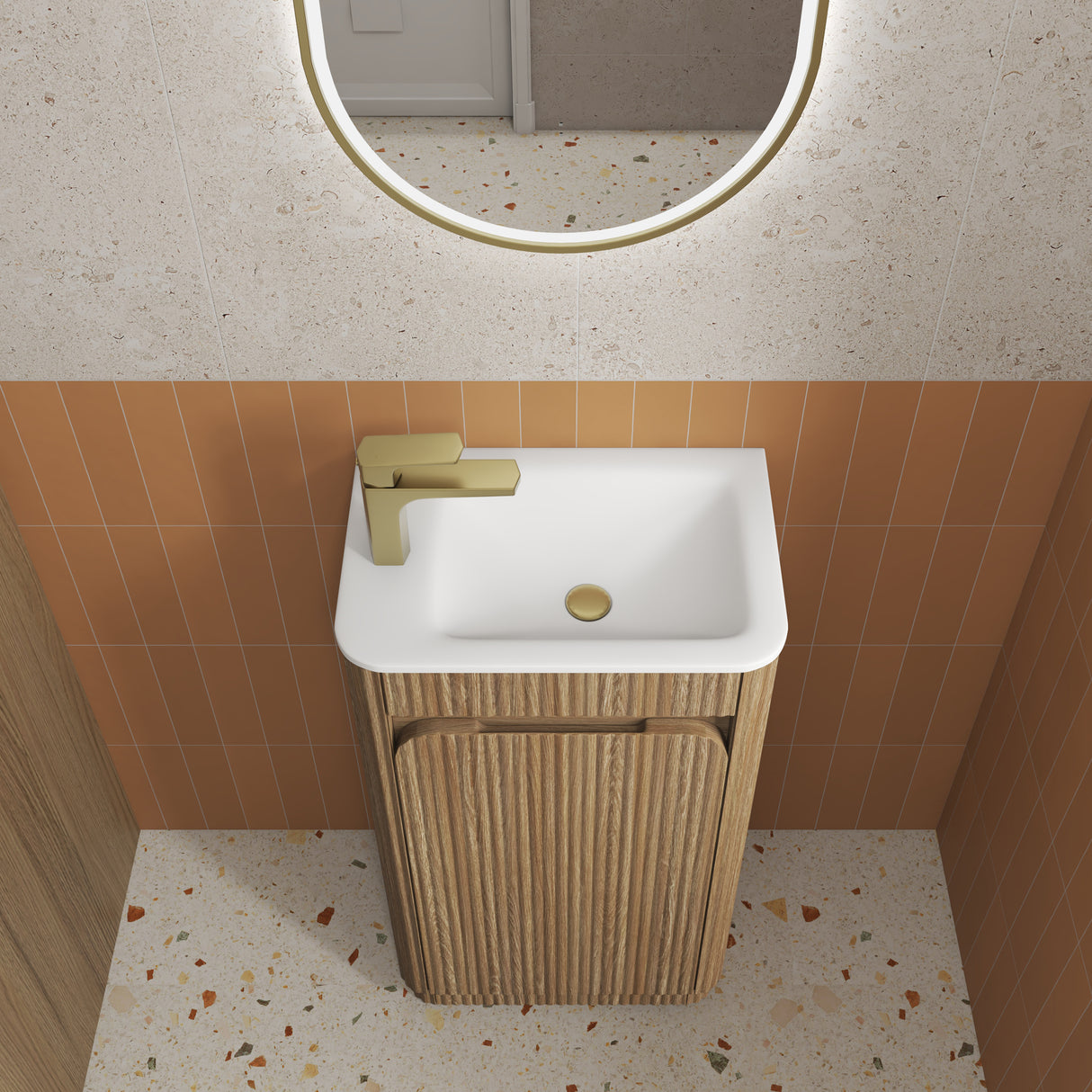HARTELLE Mini Fluted Floor Standing Cabinet (Harvest Oak)