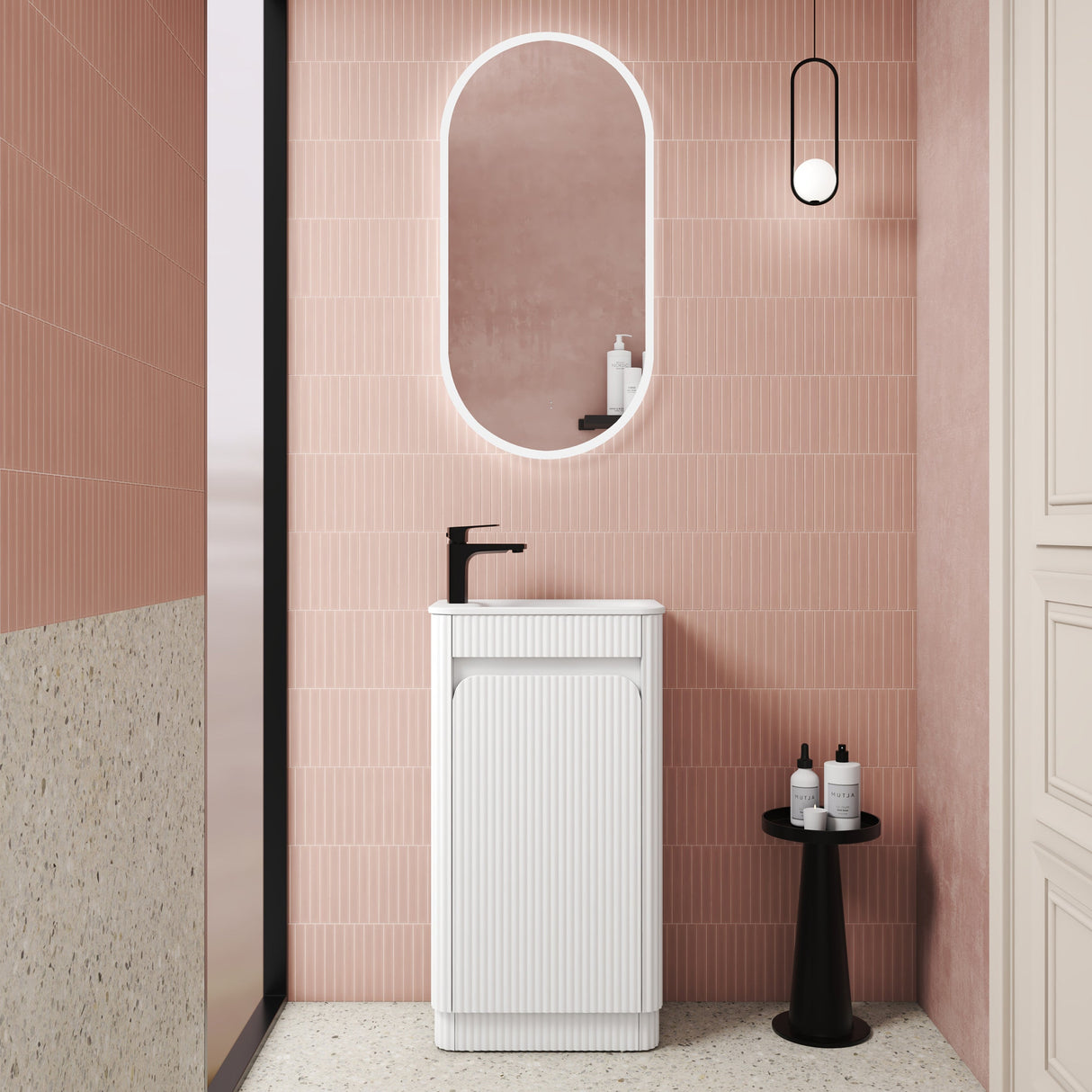 HARTELLE Mini Fluted Floor Standing Cabinet (Matte White)