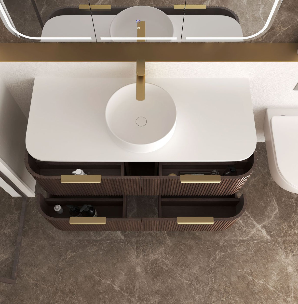 HAVANA Wall Hung Fluted Curve Vanity Sable Walnut