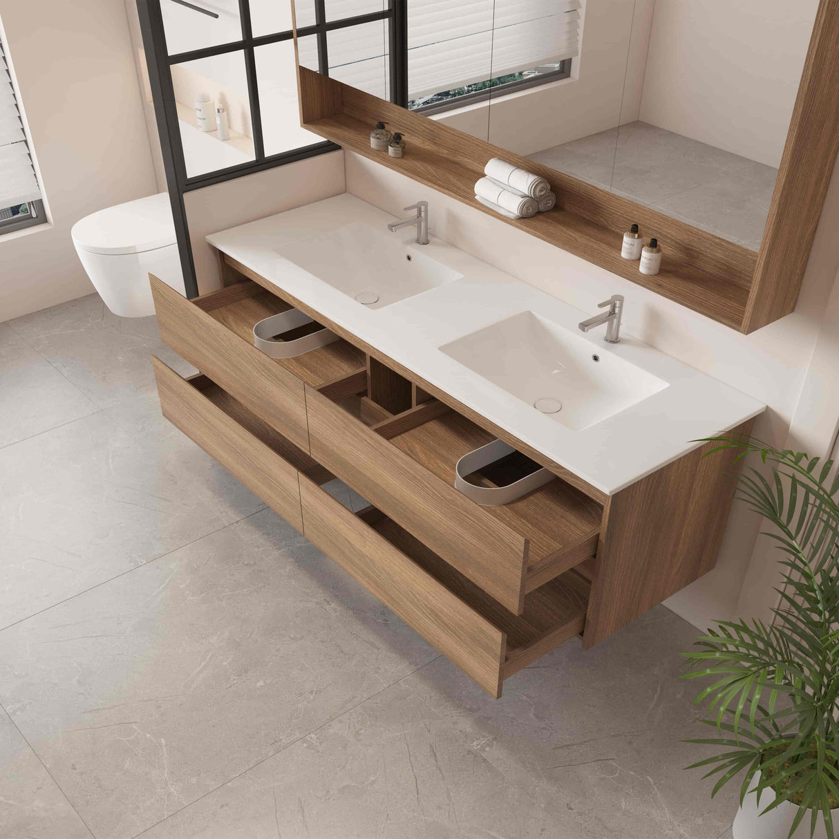 HERA MDF Wall Hung Vanity Cabinet Elegant Oak (All Sizes)