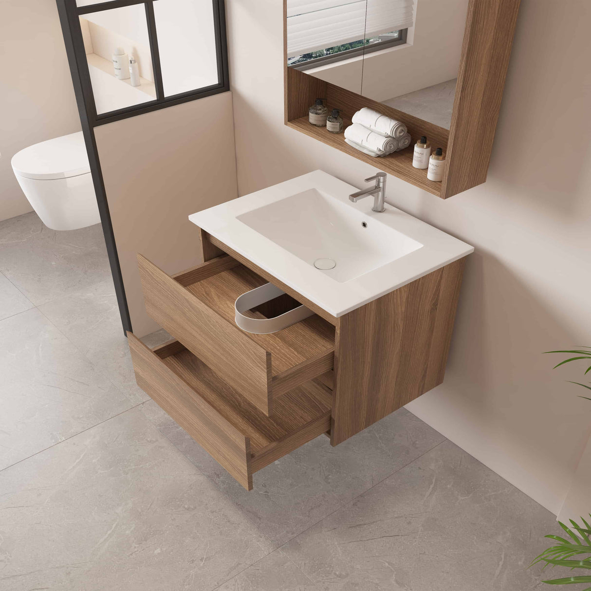 HERA MDF Wall Hung Vanity Cabinet Elegant Oak (All Sizes)