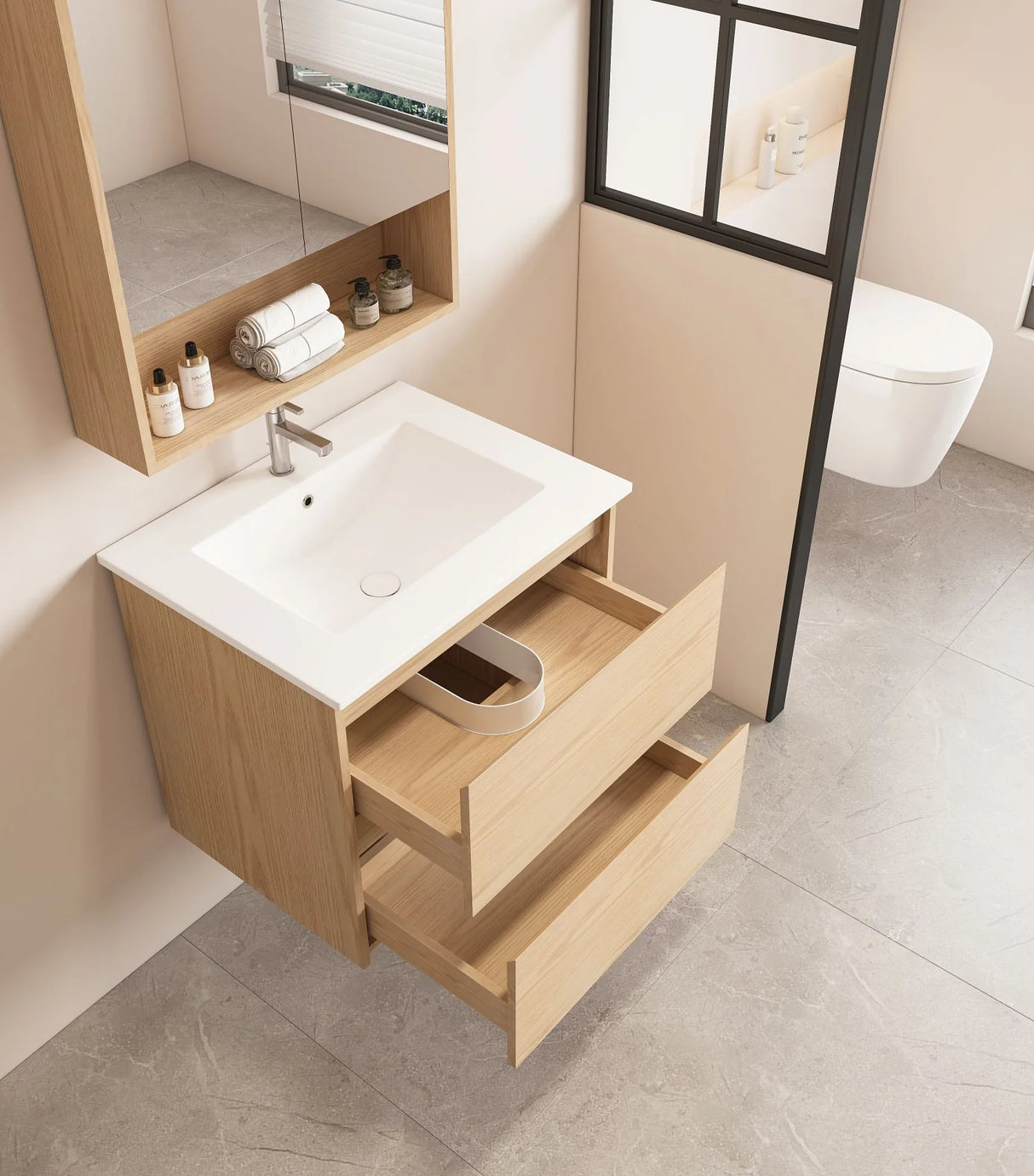 HERA MDF Wall Hung Vanity Cabinet Tas Oak (All Sizes)