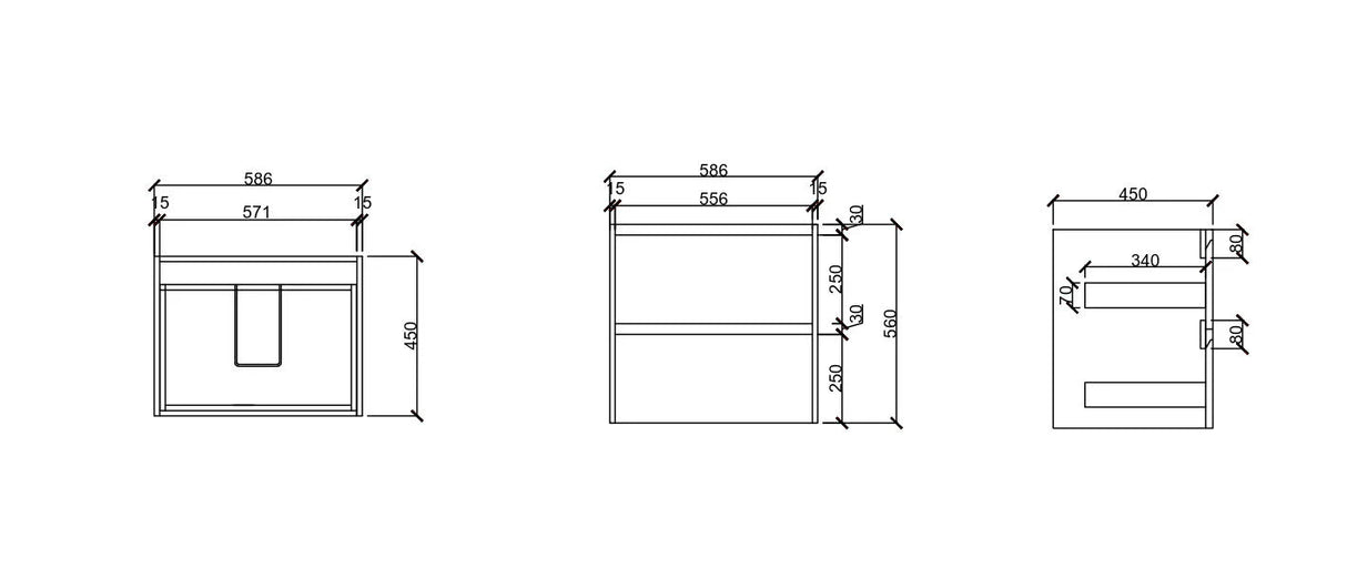 HERA MDF Wall Hung Vanity Cabinet Tas Oak (All Sizes)