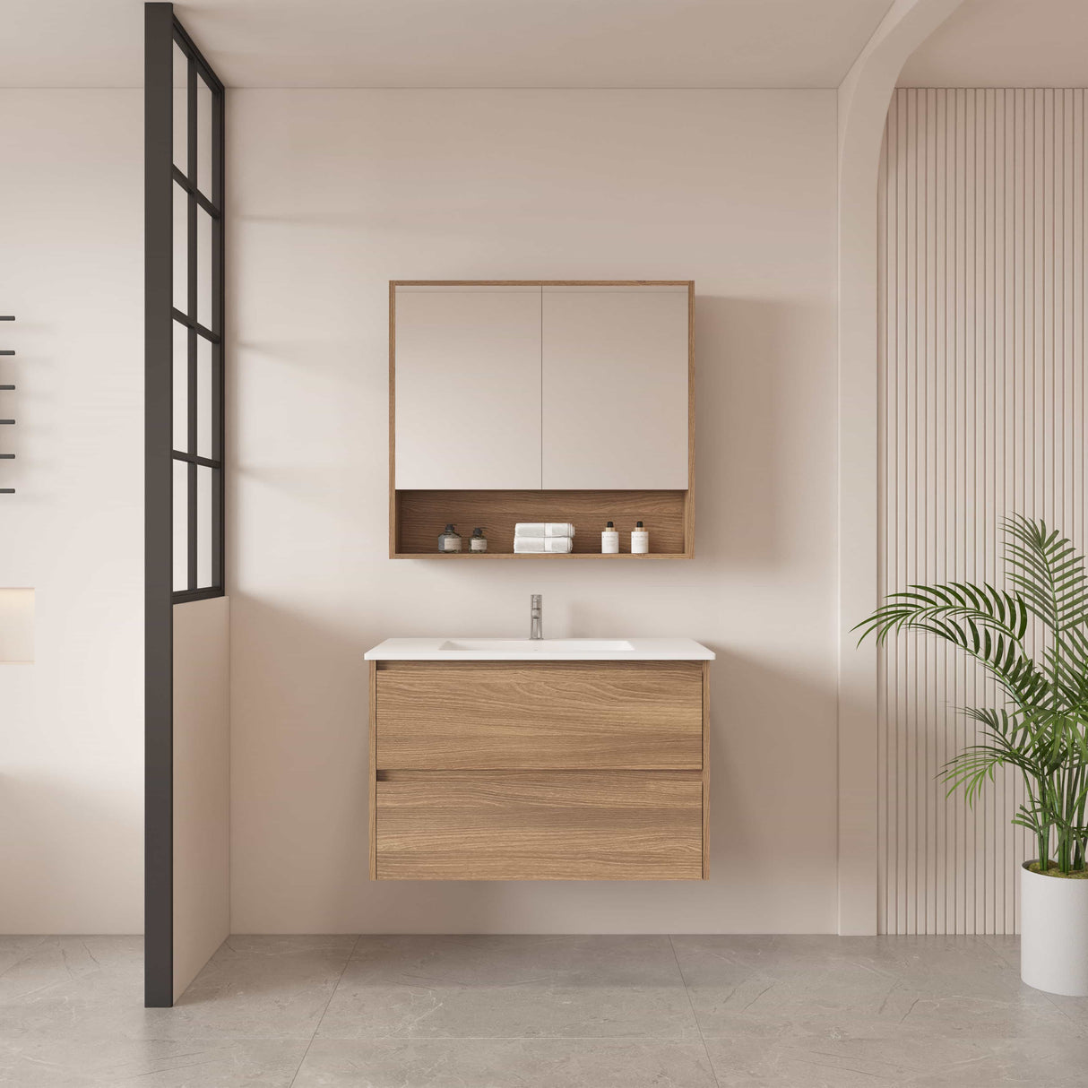 HERA MDF Wall Hung Vanity Cabinet Elegant Oak (All Sizes)