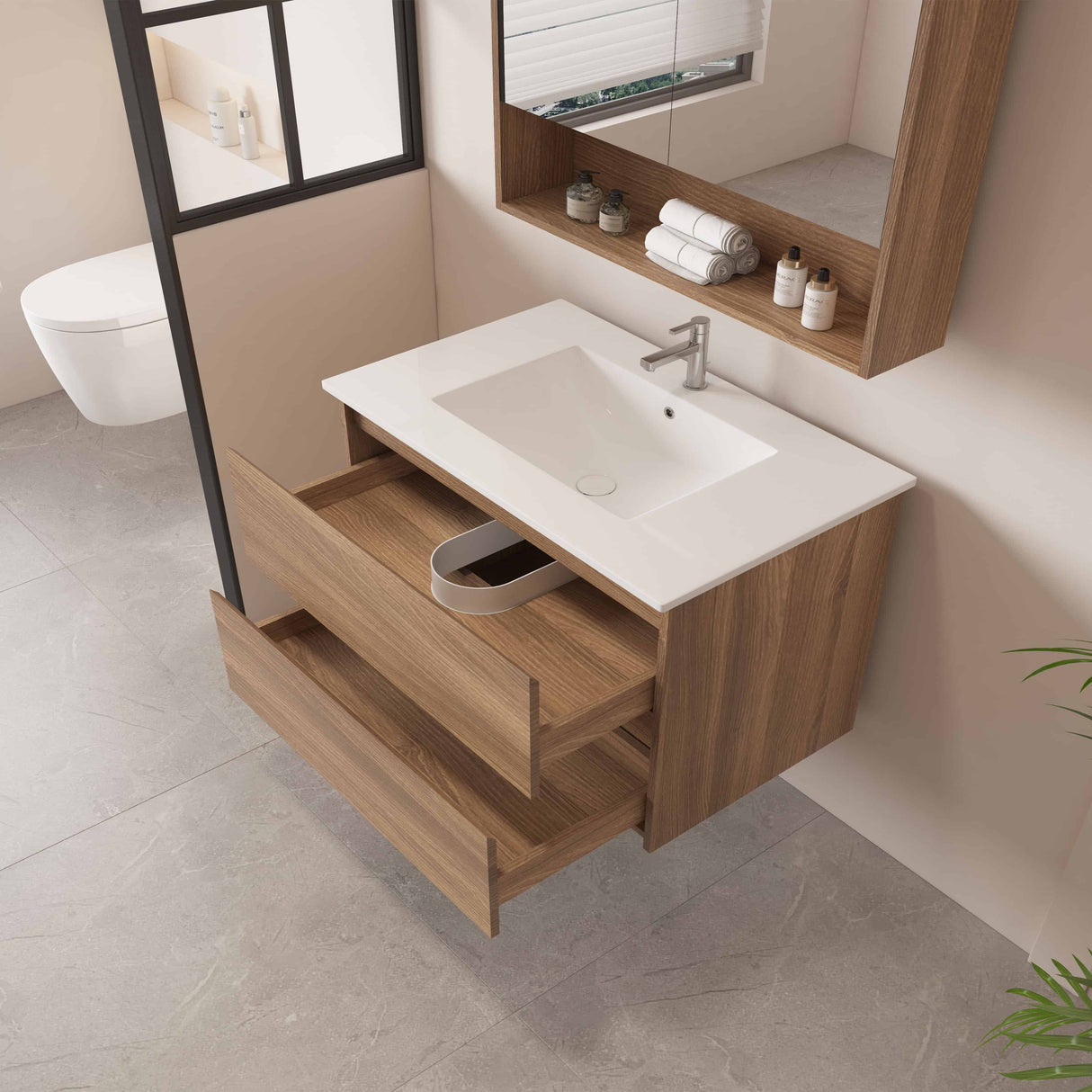 HERA MDF Wall Hung Vanity Cabinet Elegant Oak (All Sizes)
