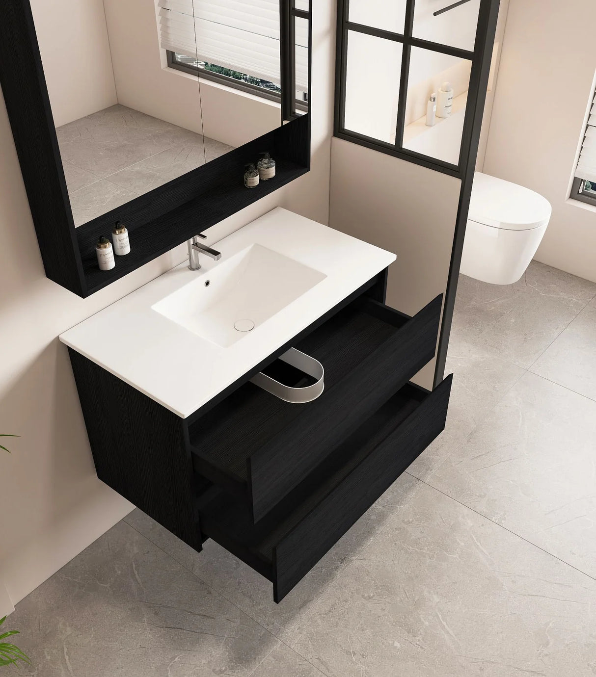 HERA MDF Wall Hung Vanity Cabinet Black Oak (All Sizes)