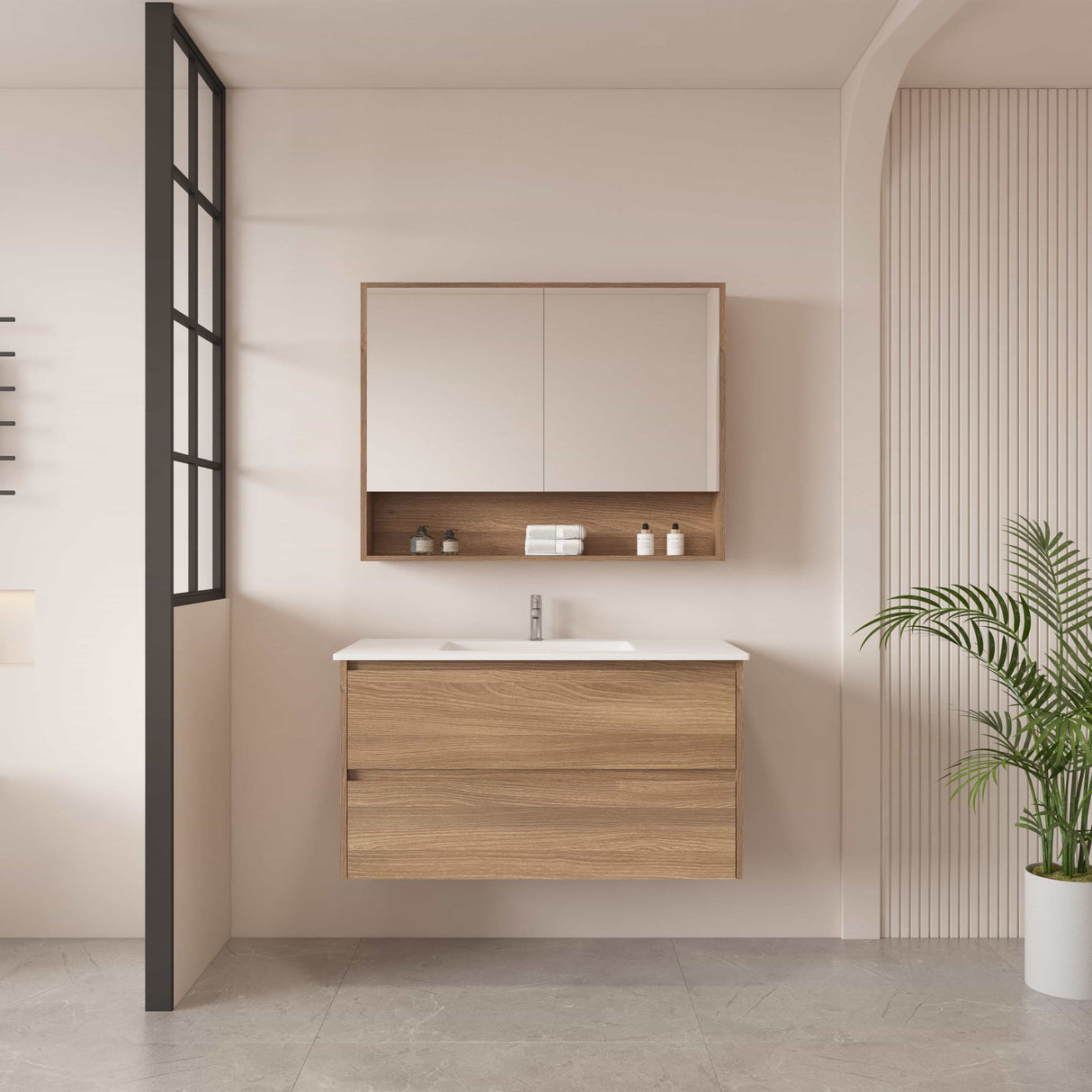 HERA MDF Wall Hung Vanity Cabinet Elegant Oak (All Sizes)