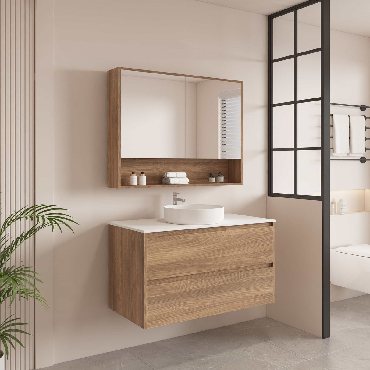 HERA MDF Wall Hung Vanity Cabinet Elegant Oak (All Sizes)