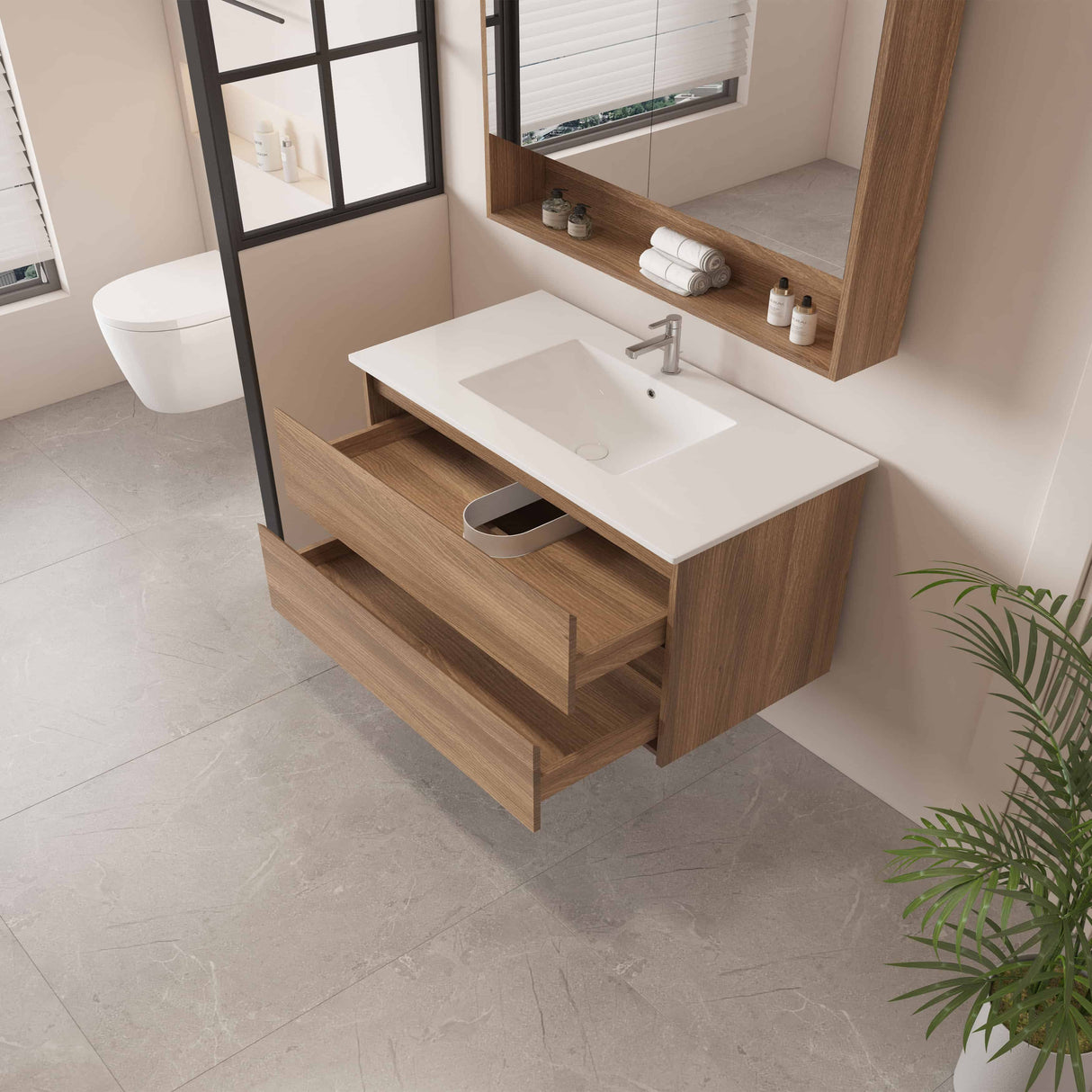 HERA MDF Wall Hung Vanity Cabinet Elegant Oak (All Sizes)