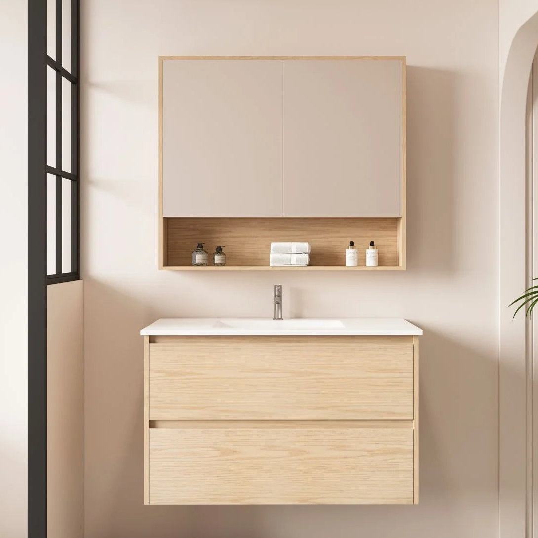 HERA MDF Wall Hung Vanity Cabinet Tas Oak (All Sizes)